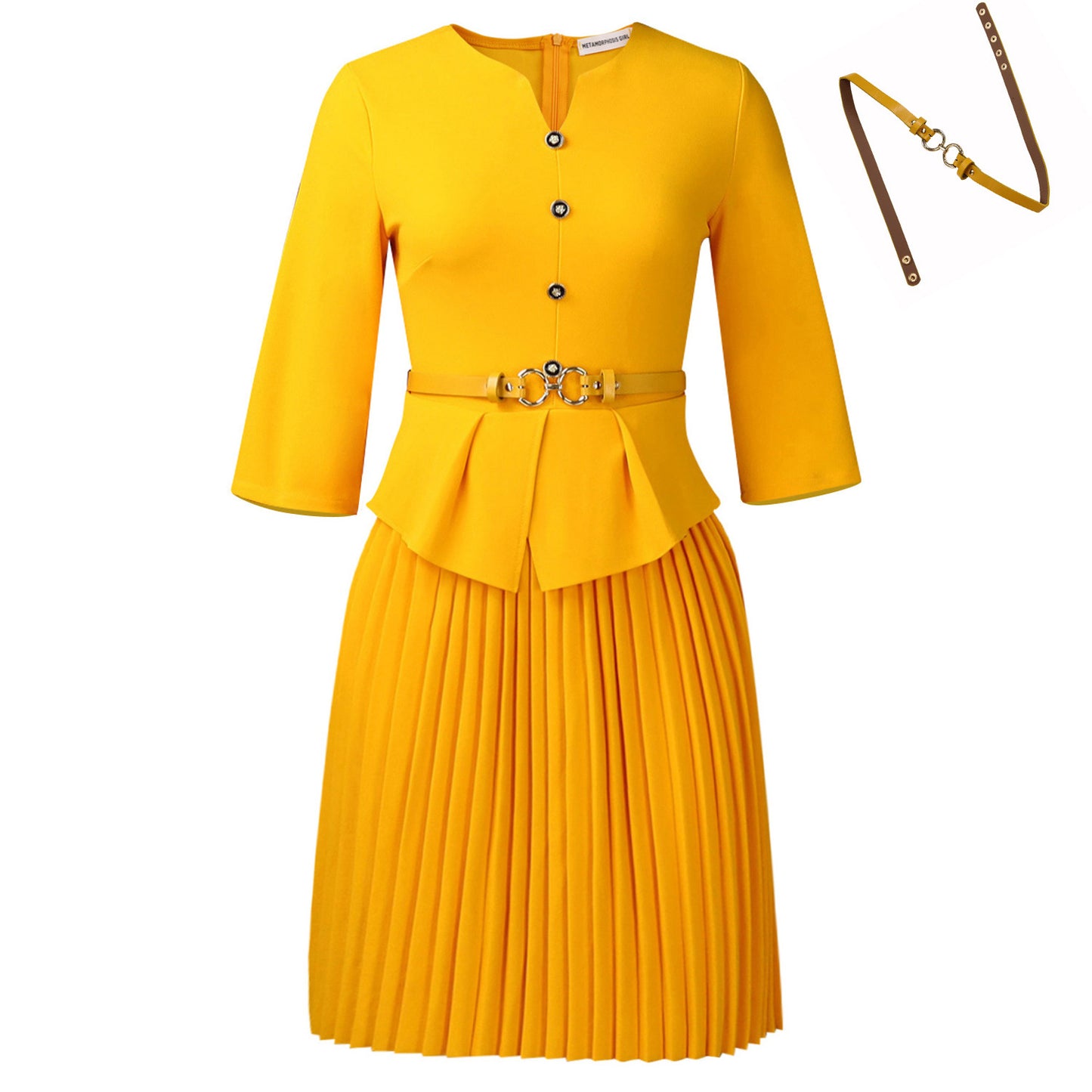 Women's Three-quarter Sleeve Fashionable Elegant Pleated Dress