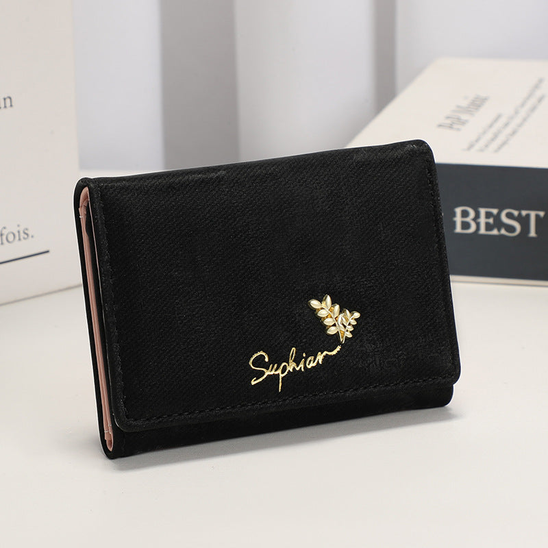 Women's Simple Folding National Style Fresh Flannel Ladies Wallets