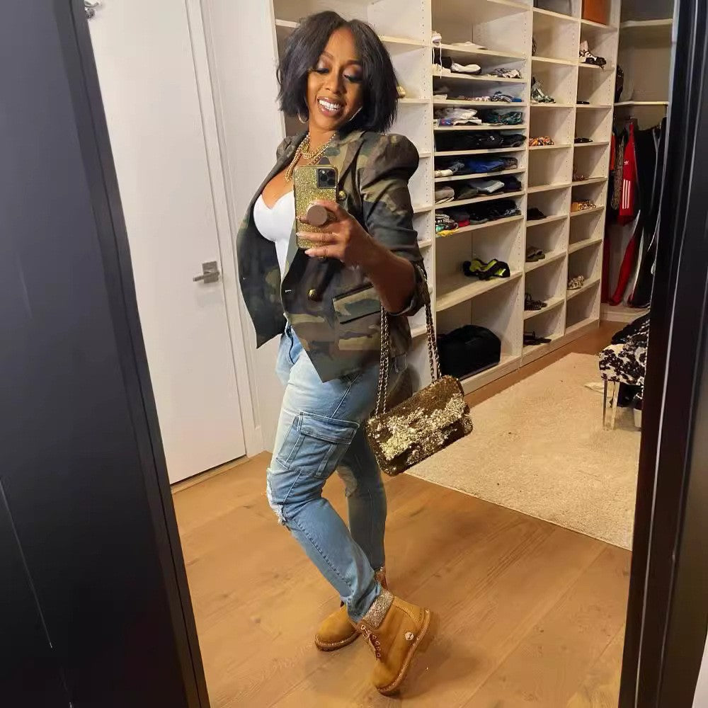 Women's Casual Fashion Camouflage Printed Single Western Small Suit