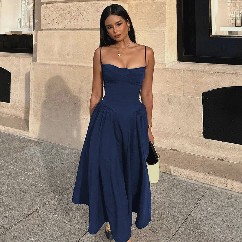 Women's Sexy Waist Trimming Slim Backless Slip Dresses