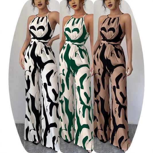 Women's Retro Easy Matching Slimming Loose Printed Halter One-piece Women's Jumpsuit/clothing