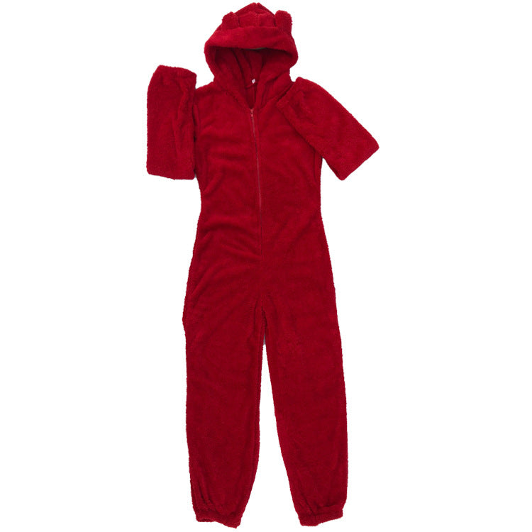 Fleece-lined Thickened Furry Hooded Pajamas Fashion Suits