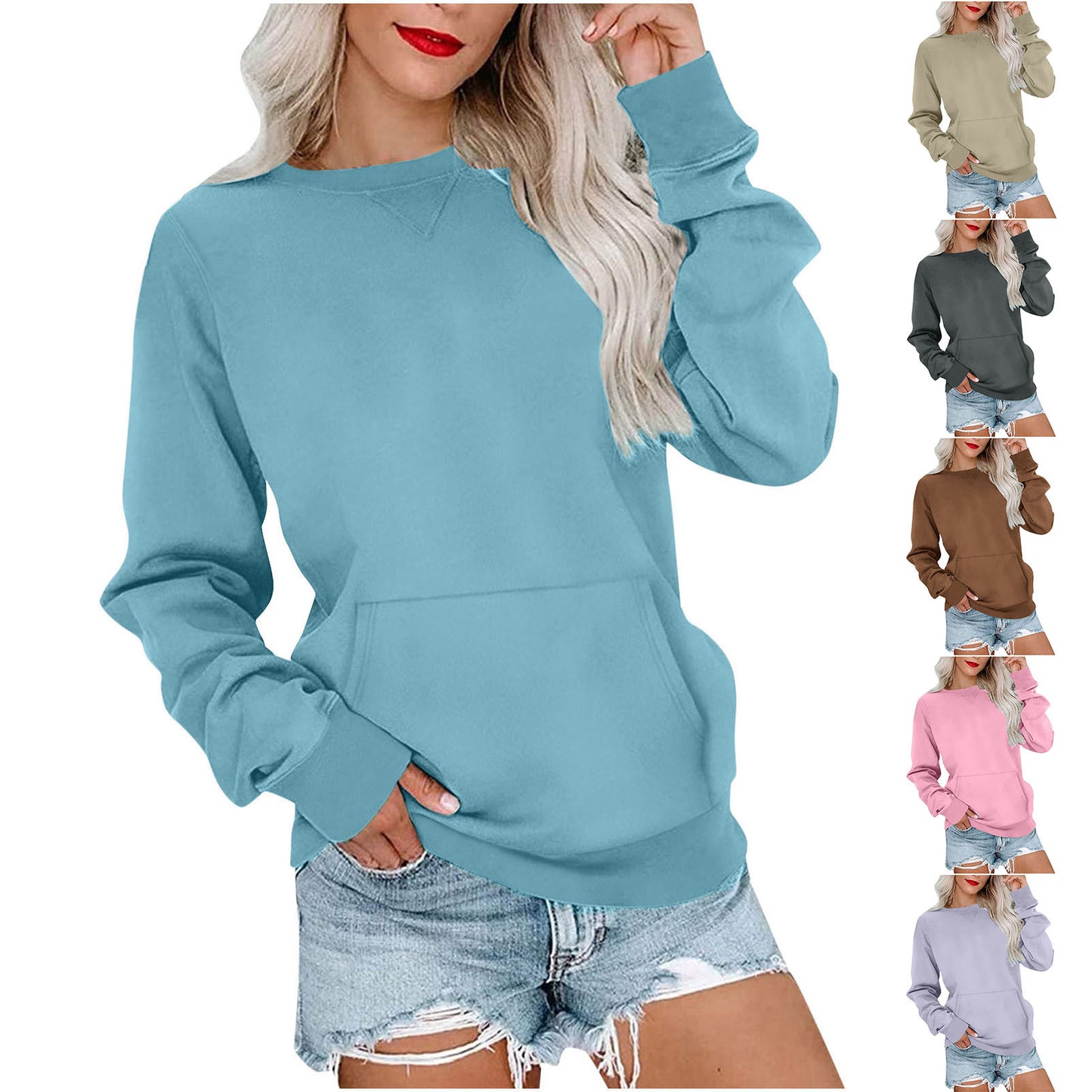 Women's Solid Color Round Neck Loose Long-sleeved Women's Sweater, Sweater