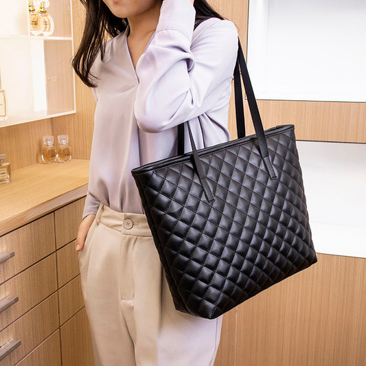 Women's Rhombus High Texture Large Capacity Commuter Tote Bags