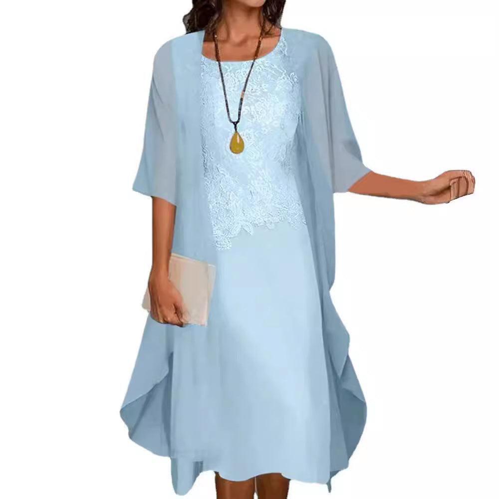 Lace Chiffon Solid Color Dress Two-piece Fashion Casual Suit