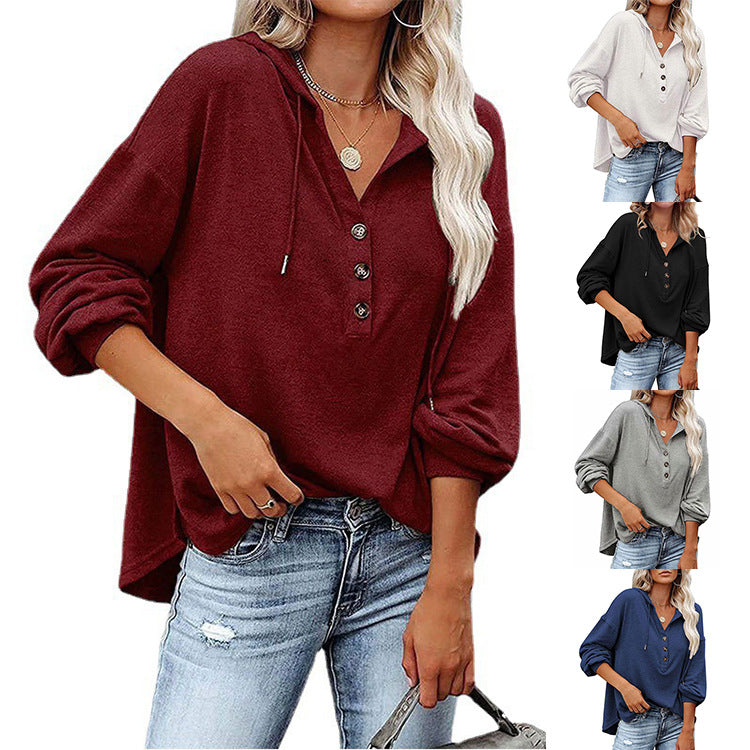 Loose-fitting Long Sleeves Buckle Batwing Sleeve Women's Sweater, Sweater