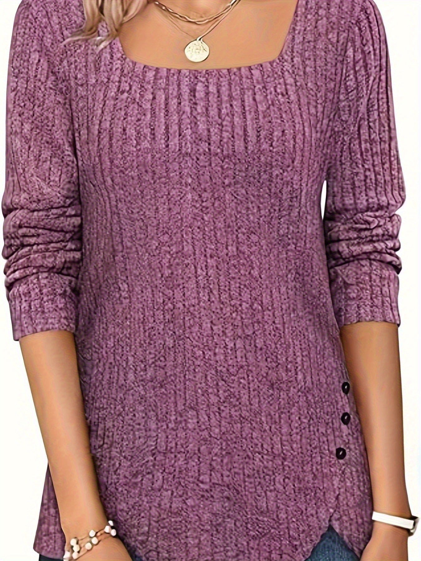 Women's Color Rib Fabric Square Collar Loose Women's T-shirt