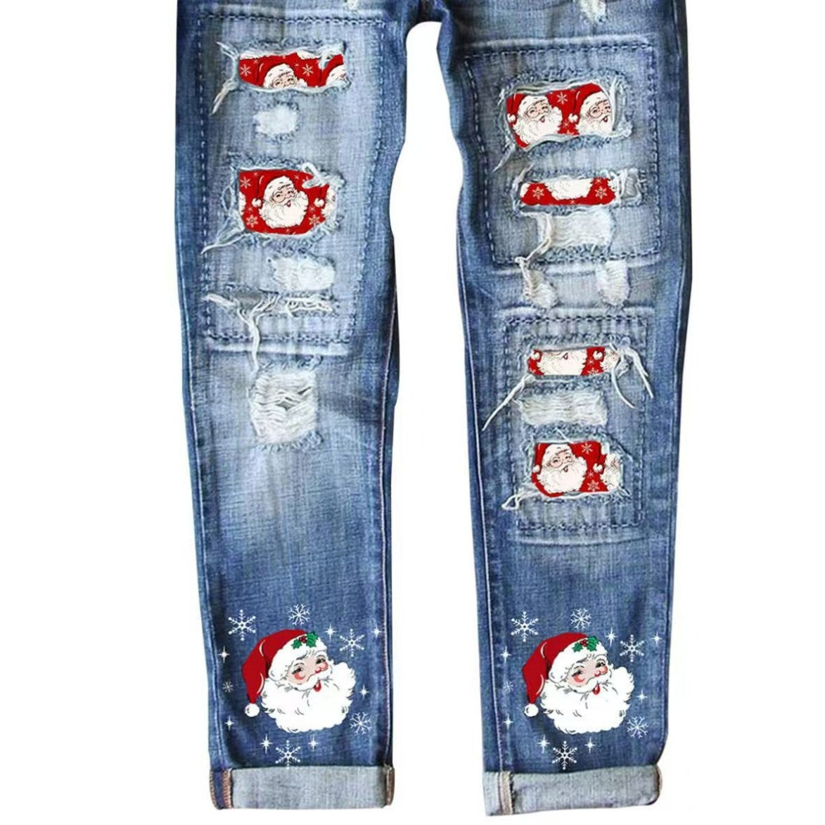 Women's Santa Claus Hole Patch Fashion Wash Pants
