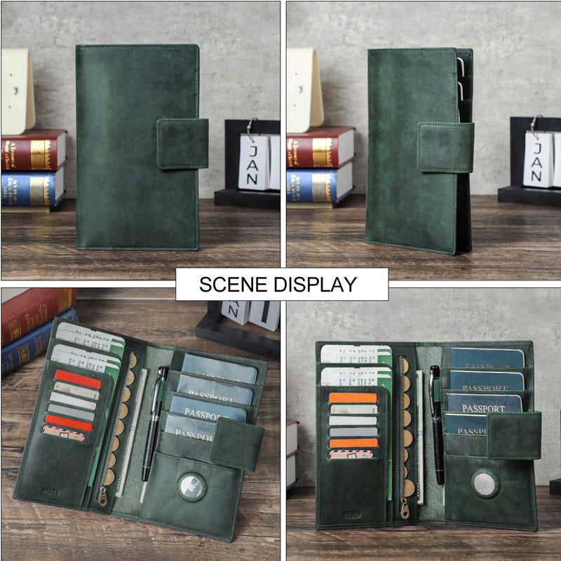 Angel Retro Crazy Horse Leather Genuine Passport Alarm Id Package