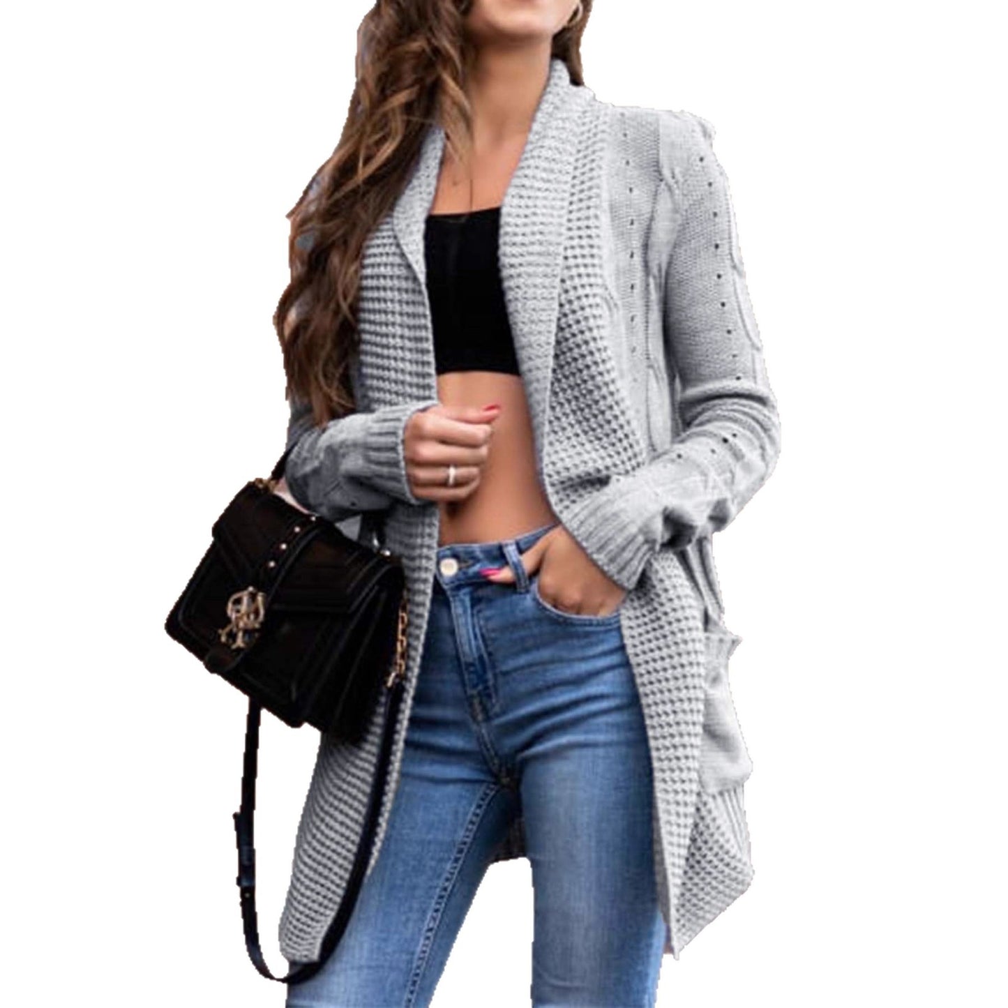 Women's Solid Color Pocket Fashion Casual Long Sweaters