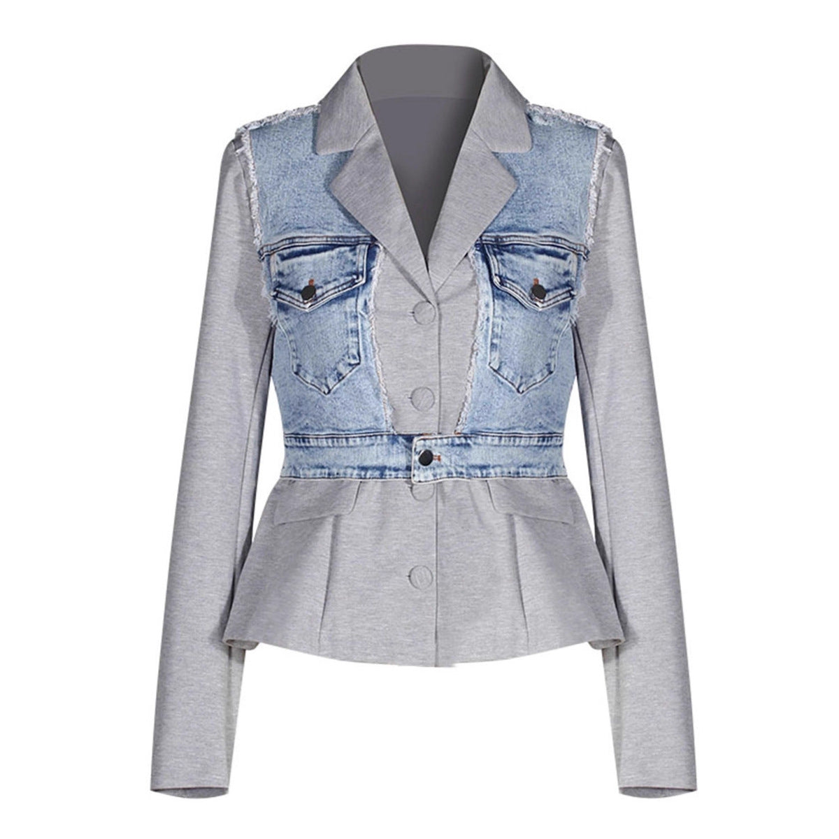 Denim Stitching Gray Autumn Design Sense Blazers