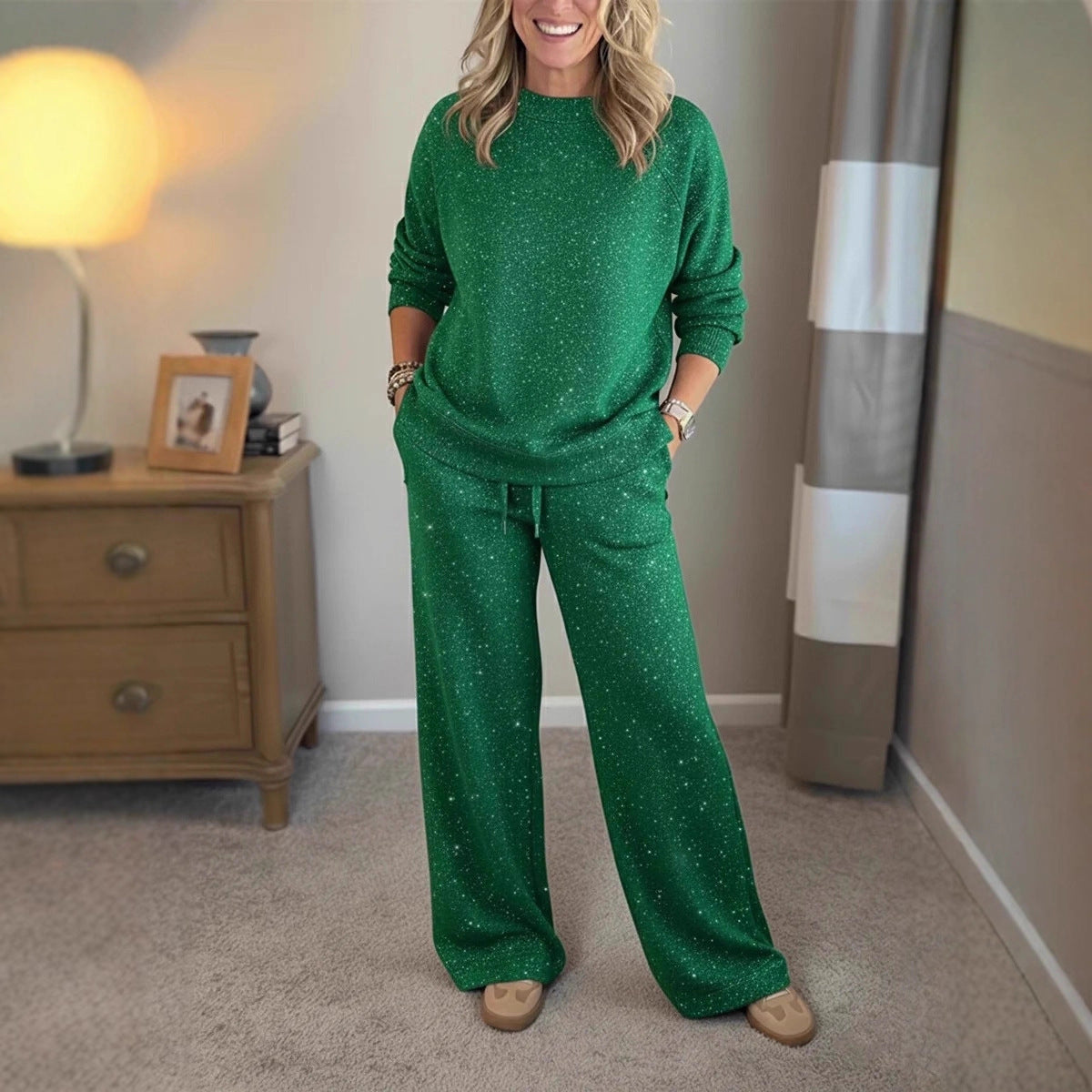 Trendy Christmas Festival Shiny Loose Two-piece Fashion Casual Suit