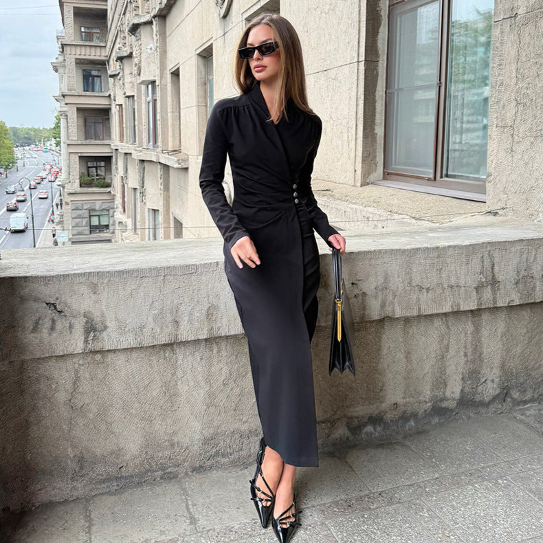 Women's Minimalist Design Black Commute Elegant Slim Dresses