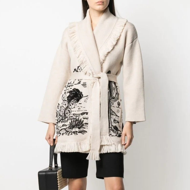 Cactus Jacquard Large Lapel Temperament Commute Sweaters