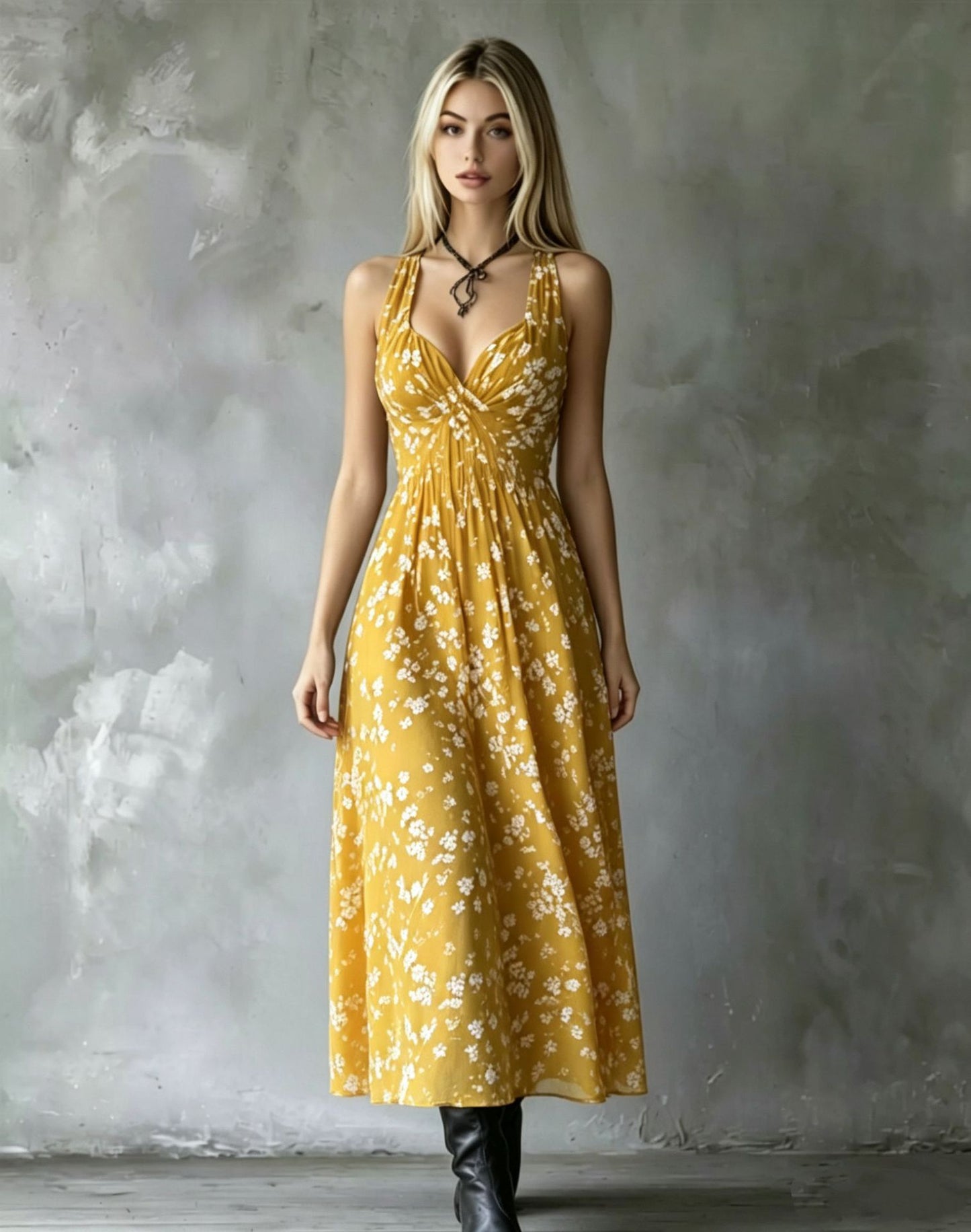 Halter Floral Slimming Vacation Style Midi Dress
