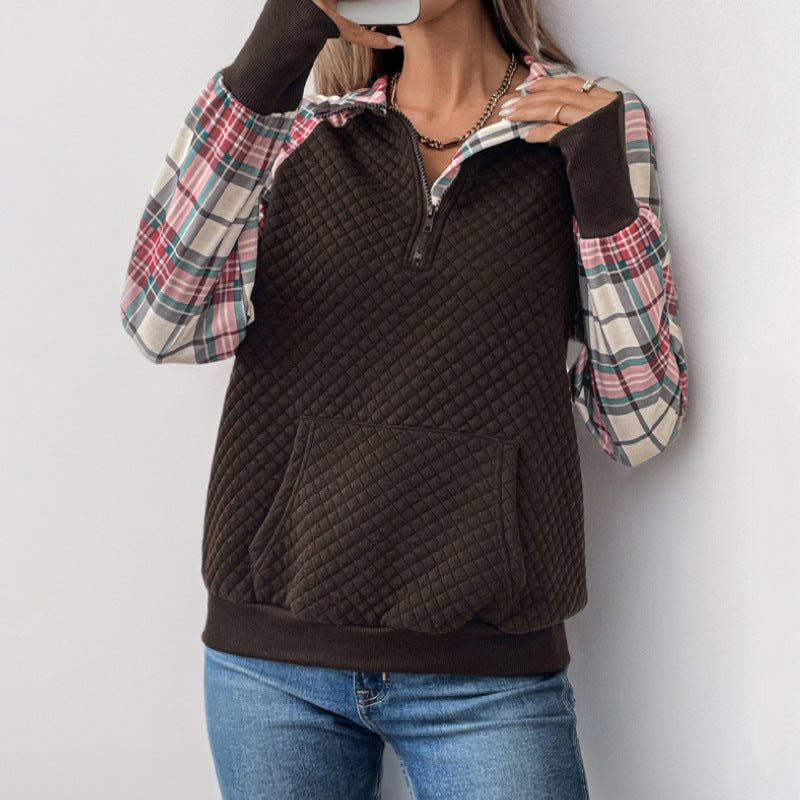 Women's Plaid Retro Patchwork Texture Pullover Women's Sweater, Sweater