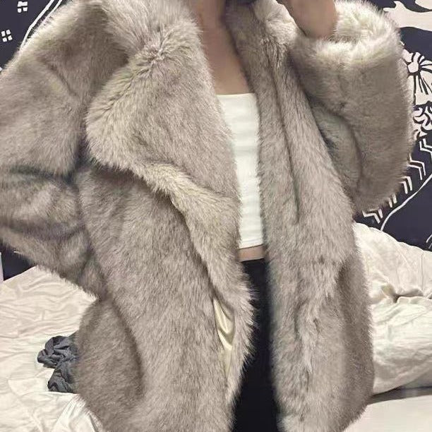 Women's Faux Fox Fur Mid-length Elegant Lapel Coats