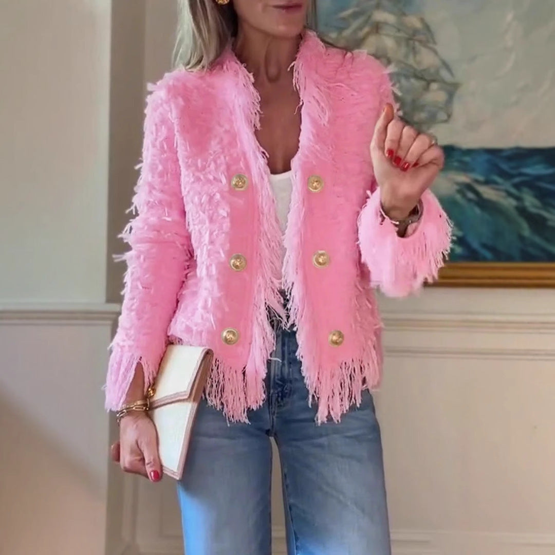 Stylish Elegant Style Tassel Metal Buckle Jackets