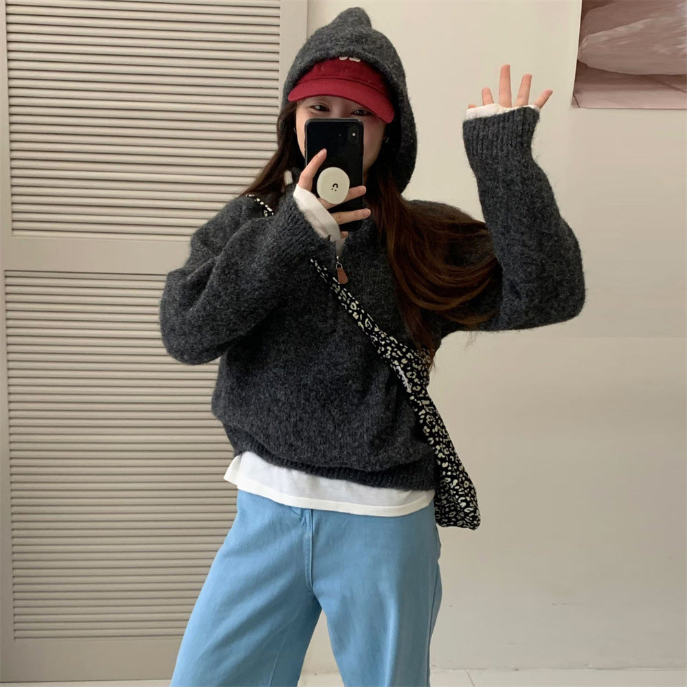 Women's Idle Soft Glutinous Loose Versatile Hooded Pullover Sweaters