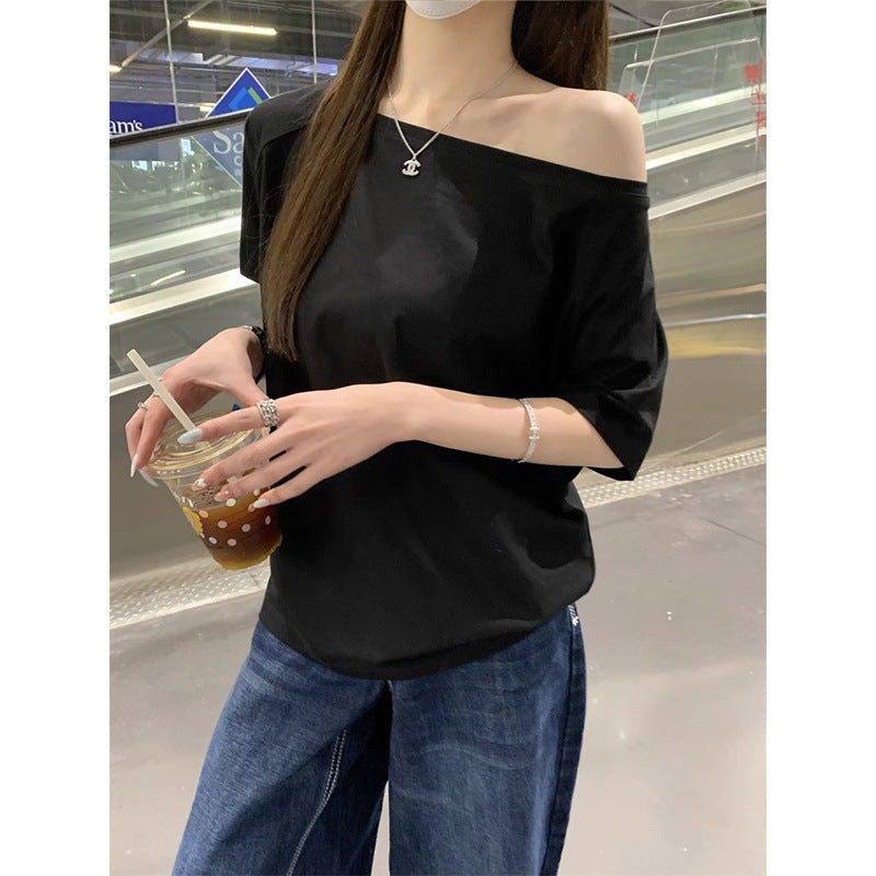 Women's Summer Chic Loose Casual Diagonal Collar Niche Design Tops