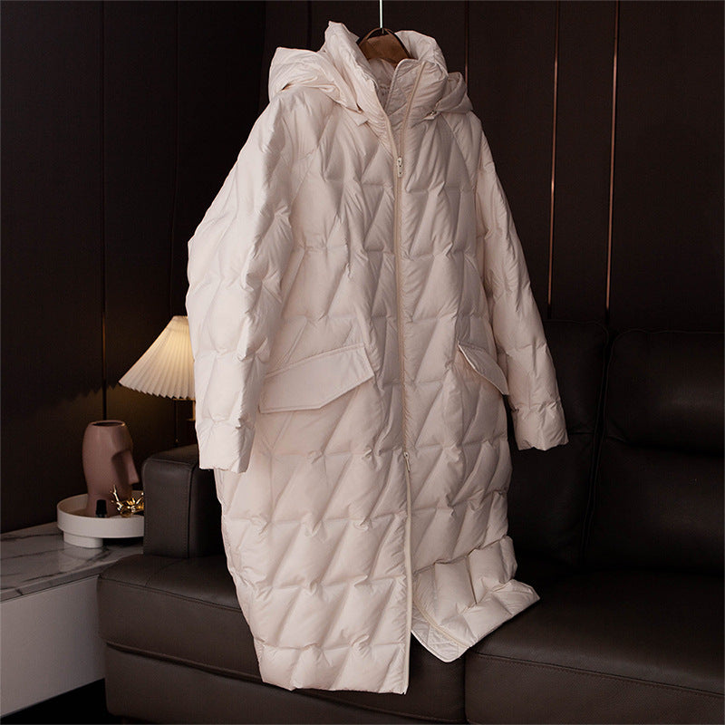 Loose Slimming Cocoon Shaped Handsome Long Lightweight Warm White Jackets