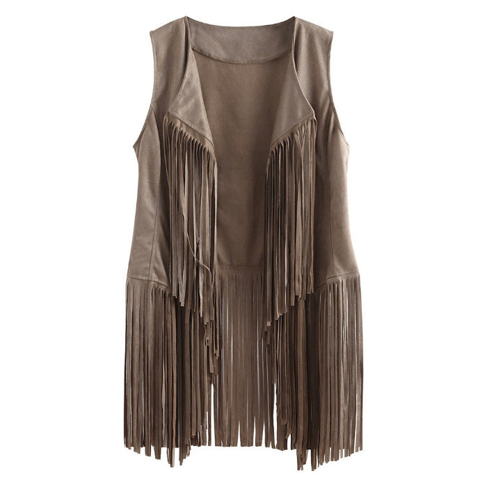 Stylish Charming Women's Tassel Suede Mid-length Women's Vest
