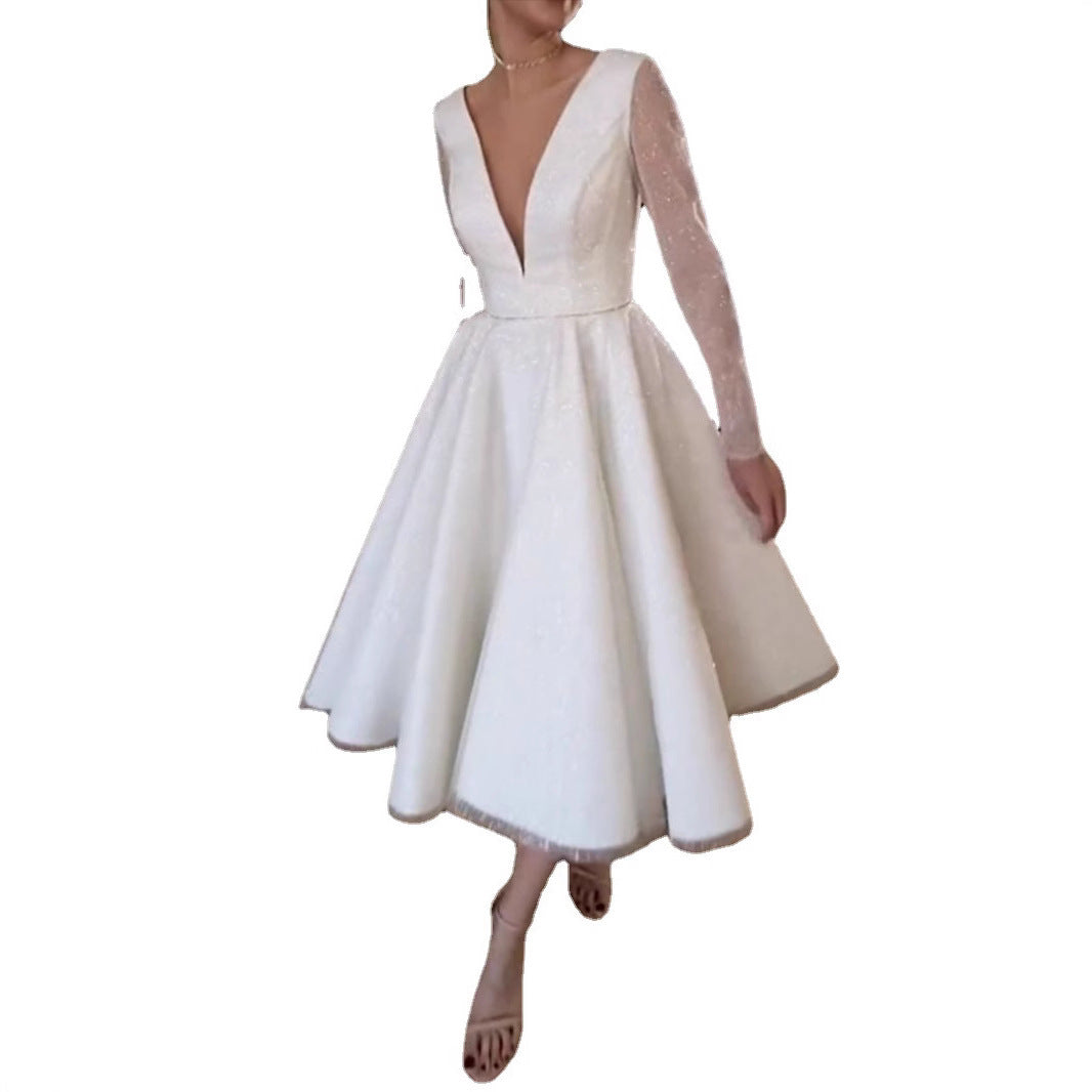 Women's Long Dress Sexy Bronze Printing Sleeve Wedding Dresses