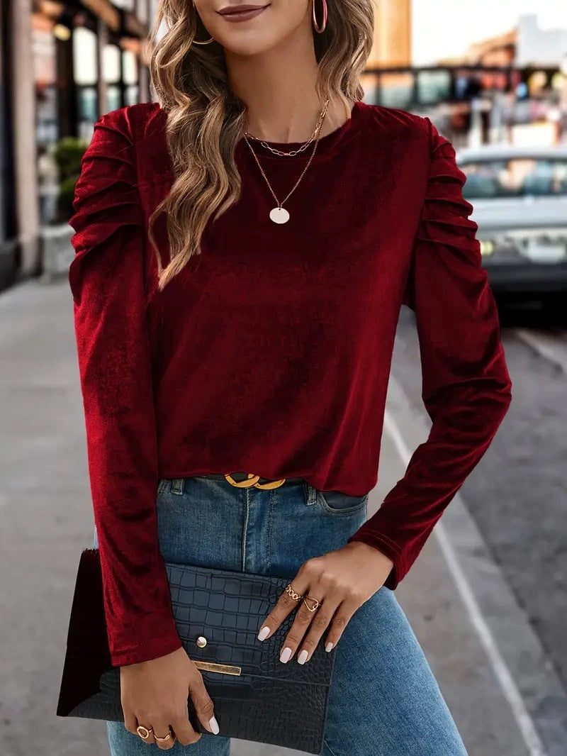 Women's Veet Casual Round Neck Slim Fit Puff Tops
