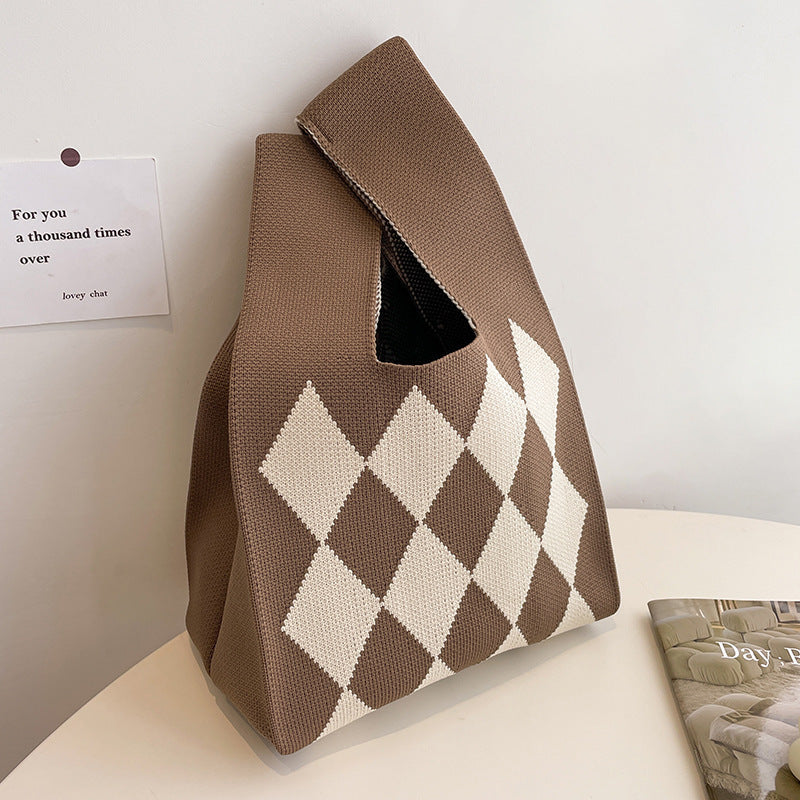 Women's Knitted Wool Version Hand Carrying Box Tote Bags