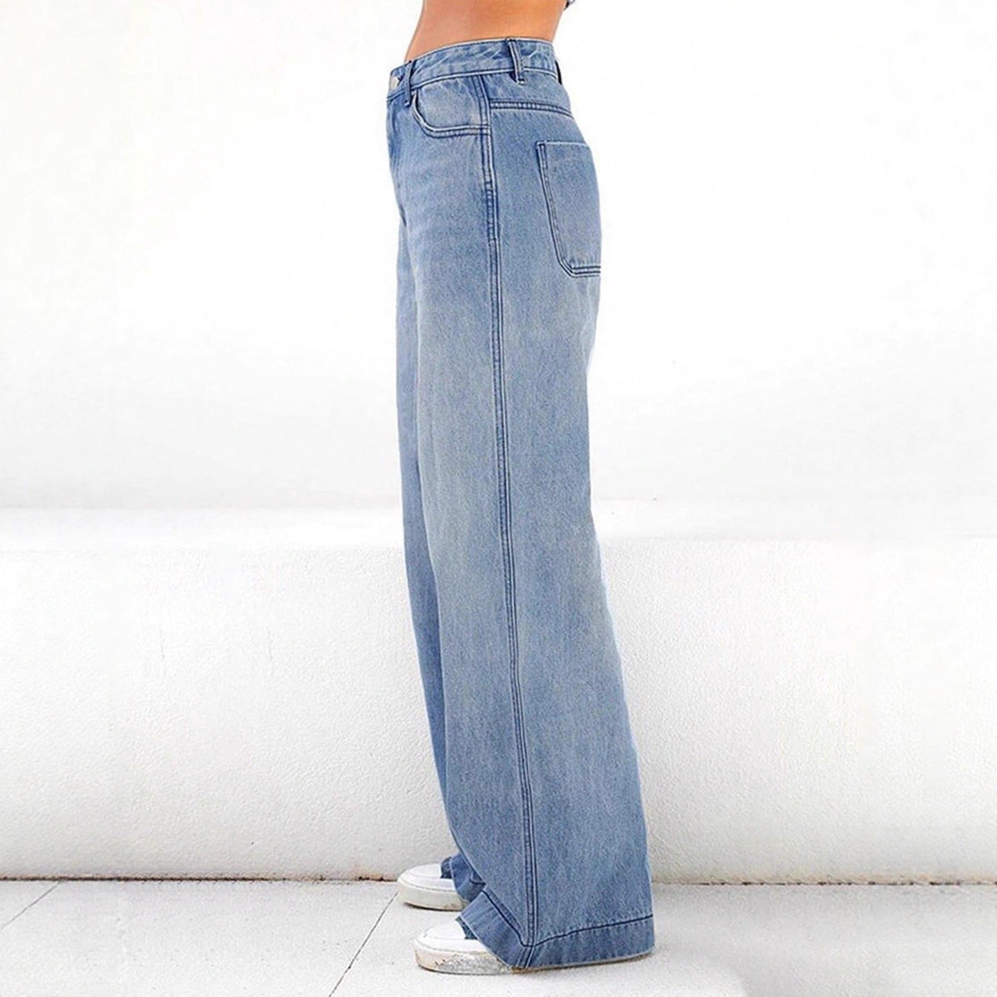 Women's High Waist Loose Wide Legs Mopping Jeans