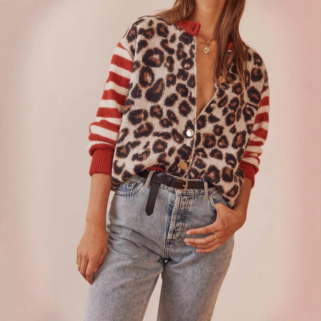 Women's Round Neck Retro Casual Leopard Print Sweaters