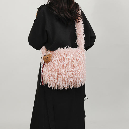 Women's Furry Tassel Plush Female Korean Style Shoulder Bags