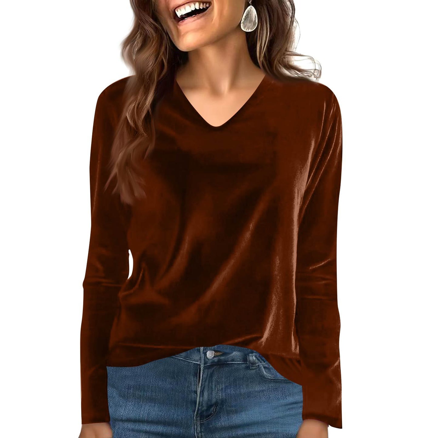 Women's Veet Solid Color Long Sleeve Retro Bottoming Women's T-shirt