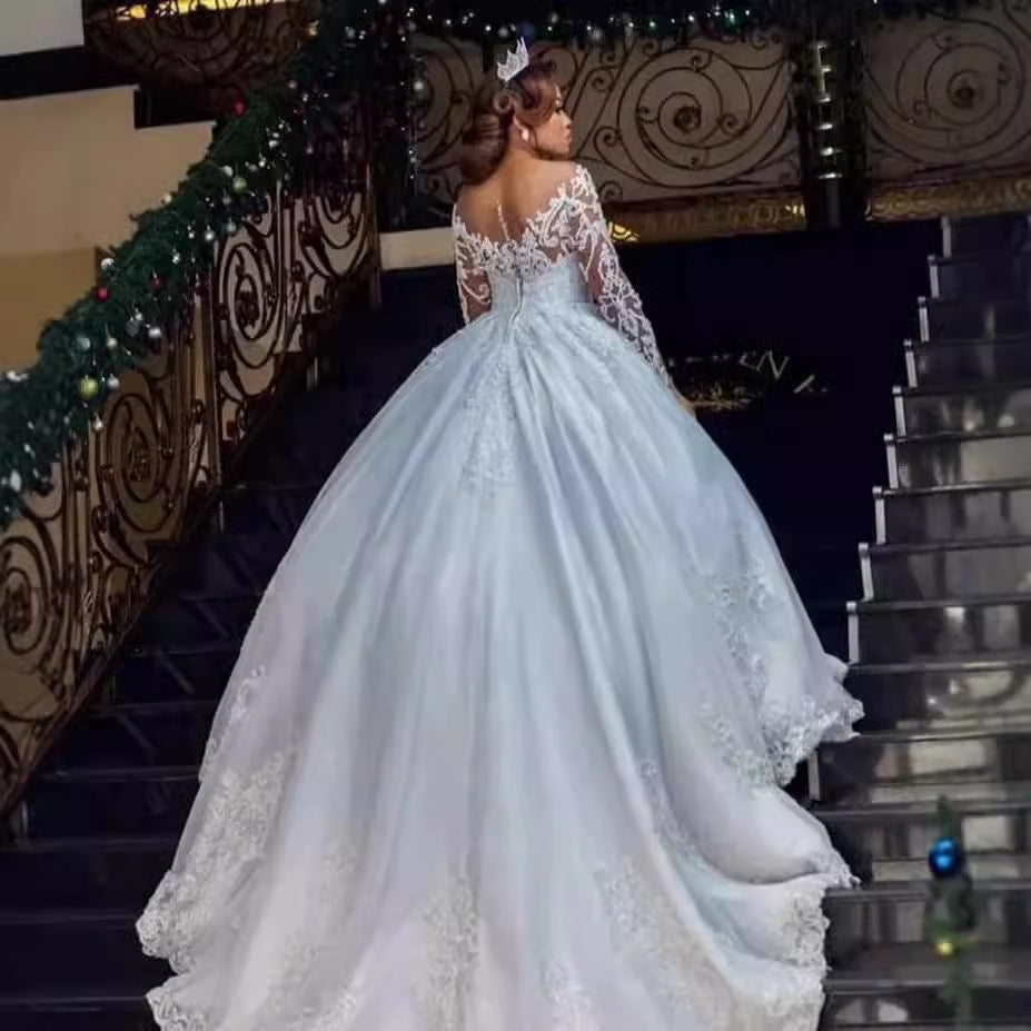 Screen Dress African Bridal Long Sleeve Diamond Decorations Wedding Dresses