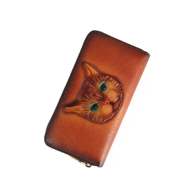 Leather Summer Cat Embossed Design Light Ladies Wallets
