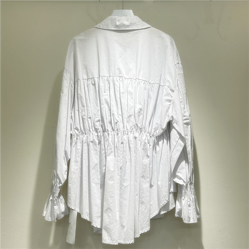 Women's Design Long Sleeve Stitching Denim Waist Blouses
