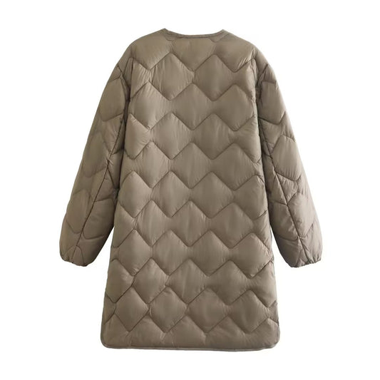 Women's Mid-length White Duck Rhombus Round Neck Jackets