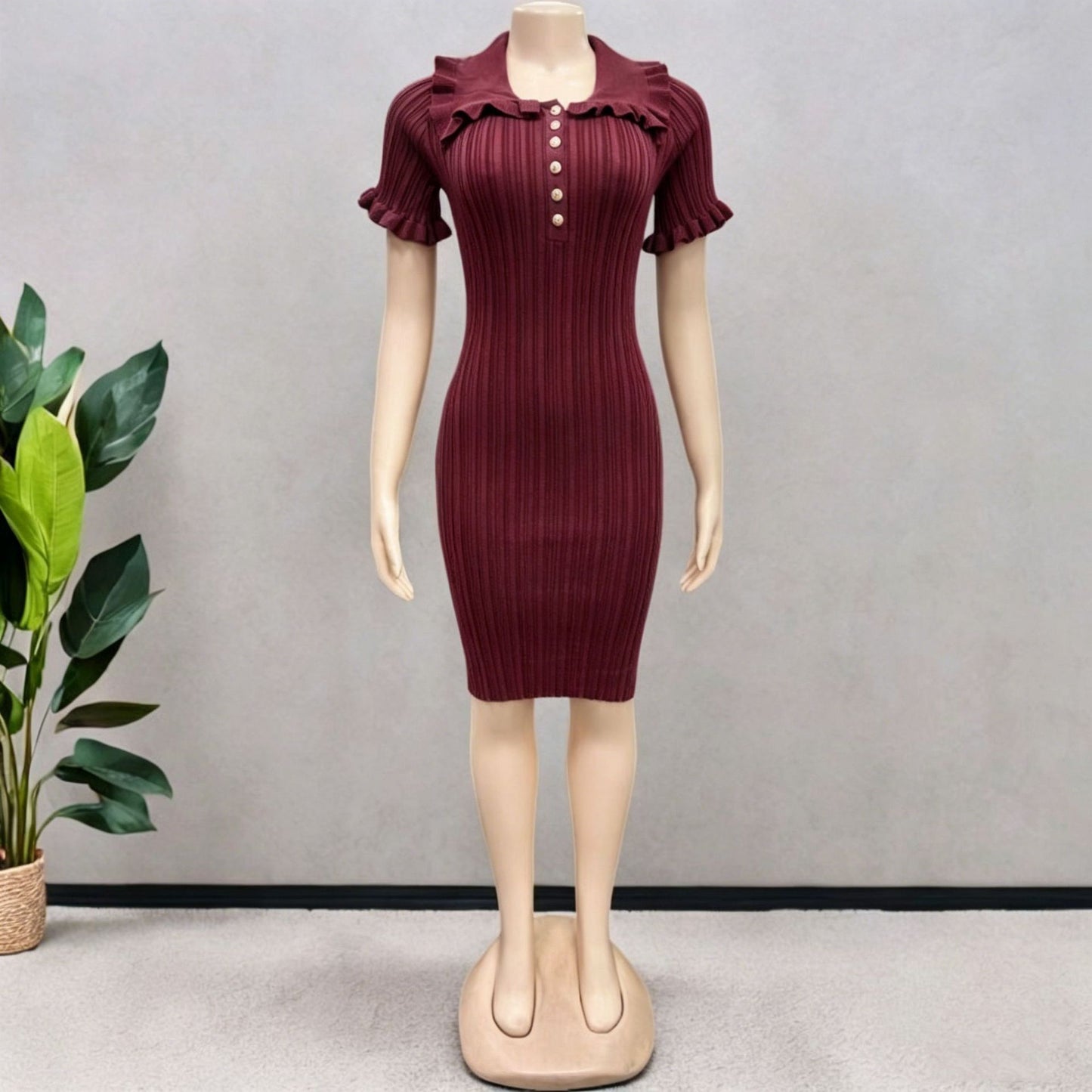Women's Collar Retro French Ruffle Button Classic Dress