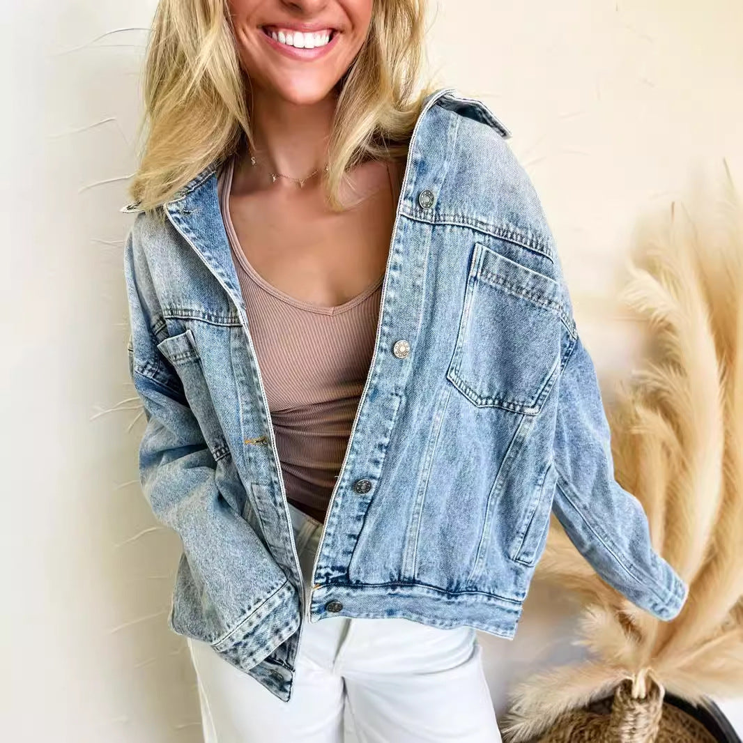 Women's Trendy Russian Denim Pocket Loose Jackets