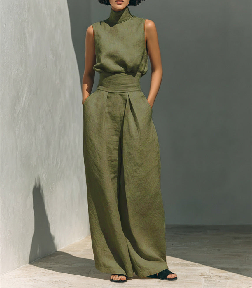 Women's Cotton Linen Sleeveless Trousers For Fashion Casual Suit