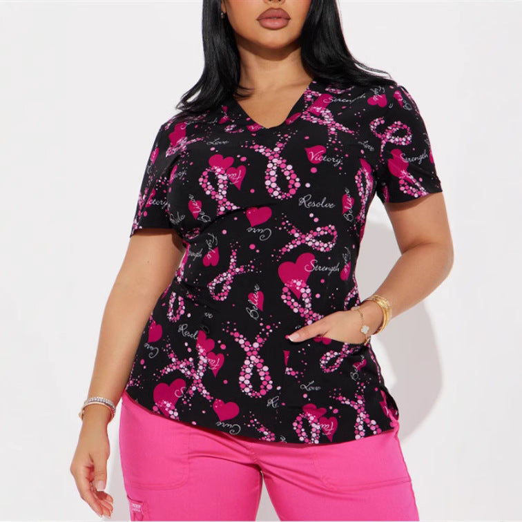 Valentine's Day Heart Printing Casual Sleeve Women's T-shirt