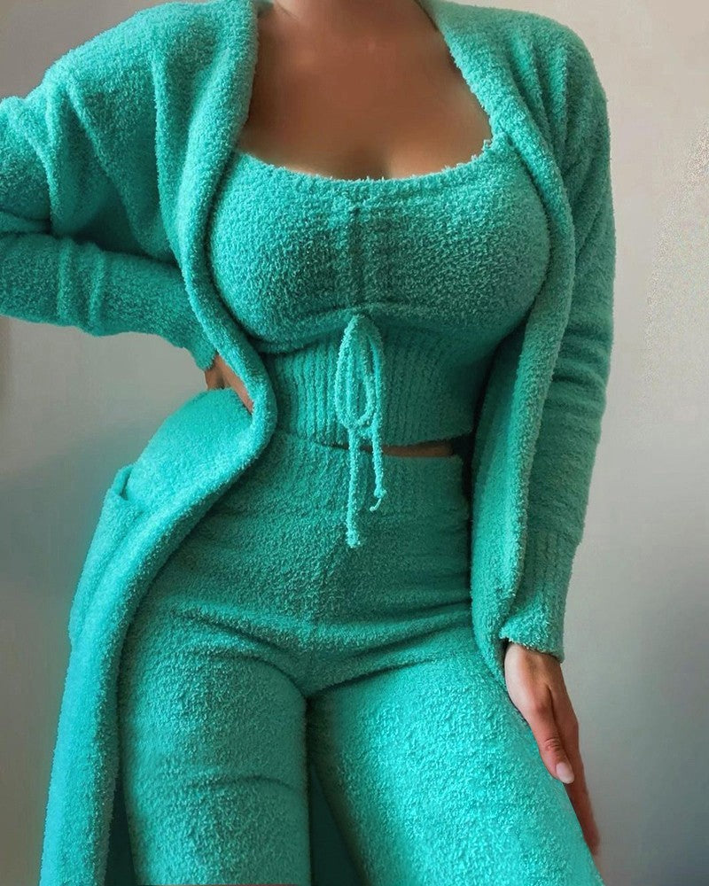 Women's Plush Three-piece Pajamas Set Leisure Home Fashion Casual Suit