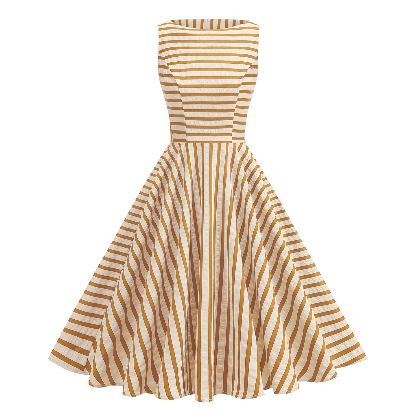Sleeve Tropical Style Holiday Cute Irregular Stripes Stitching Dynamic Hepburn Dress