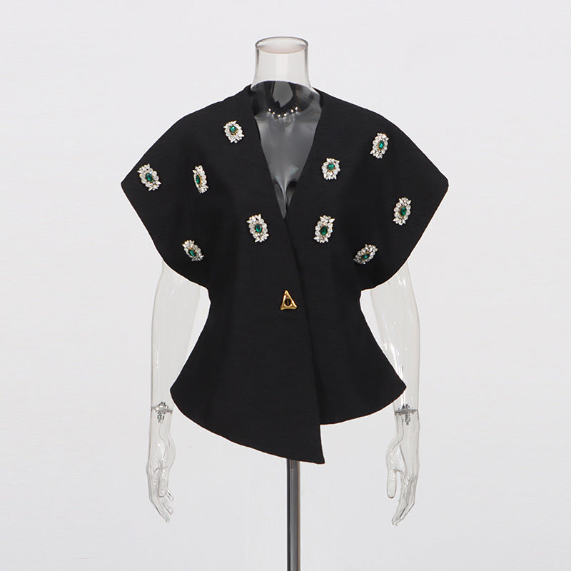 Women's French Style Autumn Diamond Asymmetric Sleeveless Coats